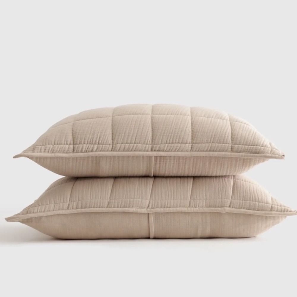 Quince Organic Cotton Gauze Box Quilt King Sham Set 2 Dune Beige Quiet Luxury